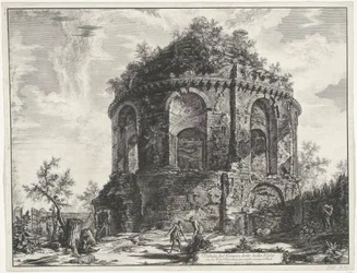 Temple of Cough bij Tivoli ティブルティーナ街道沿いの della Tosse と呼ばれる寺院の眺め、Tivoli から 1 マイル (オブジェクトのタイトル) Gezichten op Rome (シリーズタイトル) Giambattista Piranesi の建築家 Ve(nez)iano (深刻な