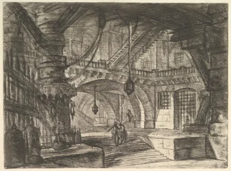 Carceri dinvenzione Imaginary Prisonsからのチェーン付きの桟橋。 1749-50。
