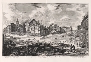 Vedute di Roma (ローマの景色) からのディオクレティアヌス浴場の上部遺跡の眺め [サンタ・マリア・デリ・アンジェリ教会を示す遠景])