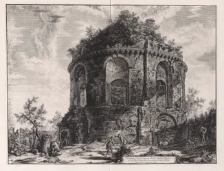 Vedute di Roma (ローマの景色) から見た、ティブルティーナ通り (Tivoli から 1 マイル) のいわゆる咳の神殿の眺め
