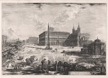 Vedute di Roma (ローマの景色) からの広場の眺め、およびサン ジョヴァンニ イン ラテラノ大聖堂 (広場の眺め、ラテラーノのサン ジョヴァンニ大聖堂)