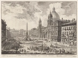 Vedute di Roma (ローマの景色) から、ドミティアヌスのサーカスの遺跡の上のナヴォーナ広場の眺め