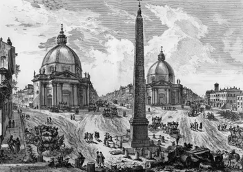 Näkymä Piazza del Popololle Roomassa, Giovanni Battista Piranesin (1720-1778) kaiverrus roomalaisista antiikkiesineistä