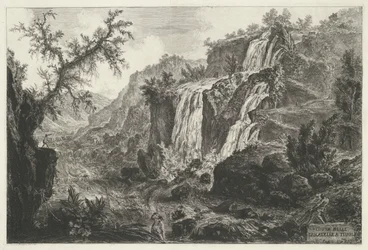 ウォーターバレン テ チボリ チボリの滝の眺め (オブジェクトのタイトル) Gezichten op Rome (シリーズタイトル) Giambattista Piranesi の建築家 Ve(nez)iano によって描かれ彫刻されたローマの景色 (シリーズ タイトル)