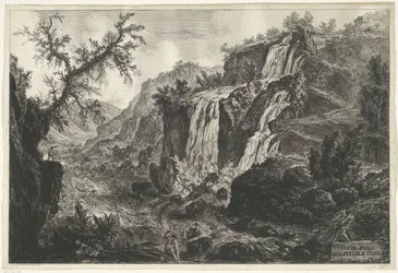 ウォーターバレン テ チボリ チボリの滝の眺め (オブジェクトのタイトル) Gezichten op Rome (シリーズタイトル) Giambattista Piranesi の建築家 Ve(nez)iano によって描かれ彫刻されたローマの景色 (シリーズ タイトル)
