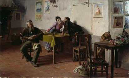 Confidences、Giovanni Battista Quadrone (1844-1898) 作、パネルに油彩、30.5x52 cm