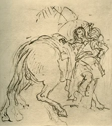 彼の馬に寄りかかるライダー、c1740s、1928