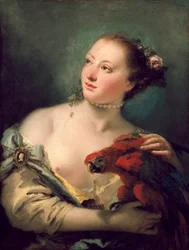 コンゴウインコを持つ若い女性、1760年後半
