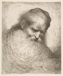 シリーズ「Heads in Or...」より、右を見下ろす帽子をかぶったあごひげを生やした男性。 1648-50。