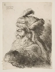 ...、ca。の一連のSmall Headsから、ターバンが左向きの老人の頭。 1645-1650。