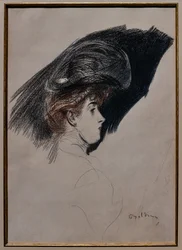 エレガントなプロフィール、1880年頃（紙に木炭）