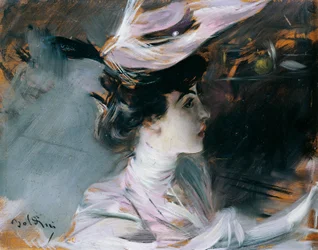 新しい帽子をかぶったリナ・カヴァリエーリの肖像（ジョヴァンニ・ボルディーニ（1842-1931）作