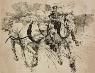 援軍の馬車の馬、ジョバンニ・ボルディーニの原画からのエングレーヴィング、『L