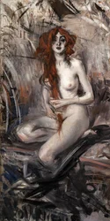 髪を梳く女、c. 1912年。