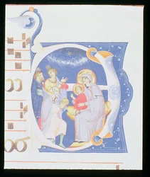 Ms 561 f.37r 14世紀初頭のサンジャコポディリポリ修道院の徐々の、マギの崇拝を描いた歴史的な初期の &39;O&39;