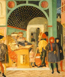 スザンヌの物語」1450年頃、ジョヴァンニ・ディ・セル・ジョヴァンニ（ロ・シェッジア）（1406-1486）が描いた胸像の右側、パネルにテンペラ、詳細