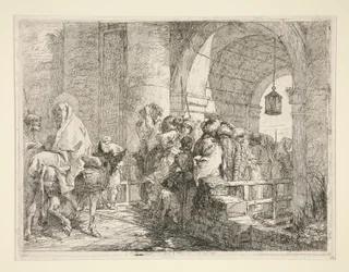 シリーズ Idee pittoresche sopra la fuga in Egitto (Flight into Egypt) より、町の門に聖家族が到着