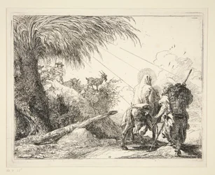 シリーズ Idee pittoresche sulla fuga in Egitto (Flight into Egypt) からの岩だらけの道の聖家族