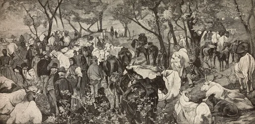 トスカーナのアペニン山脈の市場、Giovanni Fattori (1825-1908) の絵画からの彫刻、L