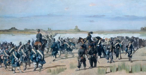 ミンシオ川の通過」ジョバンニ・ファットーリ（1825-1908）作