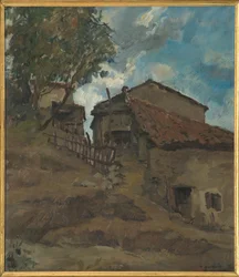 Mountain Traditional Housefarm (合板に油彩)