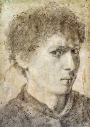若い少年の頭部、ジャン・ジローラモ・サヴォルド（1480-1548頃）による素描、黒鉛筆と白チョーク、イタリア