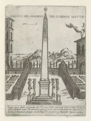 トゥイン ヴァン チリアコ マッテイのオベリスク S ciriaco Matteiの庭のオベリスク（オブジェクトのタイトル） Moderne en antieke Monuments en bouwwerken in Rome (シリーズタイトル) ローマのアルマ市の古代と現代の建物の装飾品（シリーズタイトル）