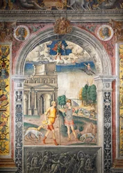 ジョヴァンニ・マリア・ファルコネット（1468-1535）によるフレスコ画、マンチュアのパラッツォ・ダルコ（2008年ユネスコ世界遺産登録）の「黄道十二宮の間」（イタリア・ロンバルディア州