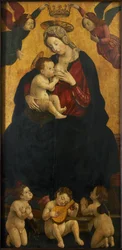 乳の聖母と音楽を奏でる天使、1490～1500年。