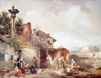 尼僧修道院の洗濯室」ジョヴァンニ・ミリアラ（1785-1837）作、油彩・キャンバス、72x55,5cm