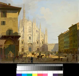 イタリア・ミラノのドゥオモ広場の眺め（ミラノの大聖堂広場） ジョバンニ・ミリアラ（1785-1837）の絵画 1828年 個人蔵