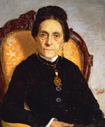 ジョヴァンニ・ムッツァーリ（1854-1894）の「老女の肖像」、油彩・キャンバス、60x52cm