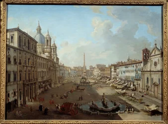 ローマのナヴォーナ広場（Piazza Navona, Rome）。絵画 ジョヴァンニ・パオロ・パンニーニ（パンニーニ）（1691-1765