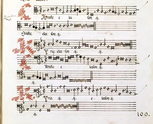 イタリアの作曲家、Giovanni Pierluigi da Palestrina（1525 - 1594）の「マンチュアのメセナ」のキリエ写本。