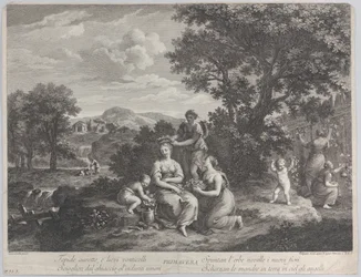 Primavera は、花を集めて冠を作る女性グループです。 1764年。