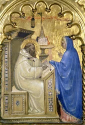 セントバーナードに現れる聖母、サローネデルIIピアノ、1353-63からの聖人の生活を描いた多翼祭壇画の詳細