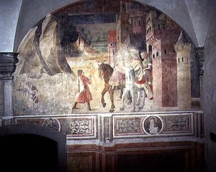 故郷を離れる聖ベネディクト 1430年代頃「オレンジの回廊」の聖ベネディクトの生涯を描いたフレスコ画の細部