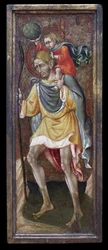 イエス・キリストを肩に担ぐ聖人クリストファー。ジョヴァンニ・ディ・パオロ・ディ・グラツィア（Giovanni dal Poggio）による絵画