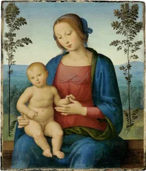 The Virgin and Child (Madonna and Child) - Lo Spagna (Giovanni di Pietro) による絵画 (1450-1528)、木に油彩 (36.8x31.4 cm)、イタリア ルネッサンス - 個人蔵
