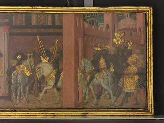 トラヤヌスと未亡人の物語 カッソーネ・パネルの細部 1450年頃 パネルにテンペラ