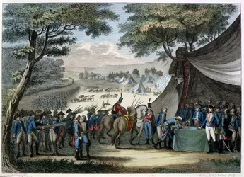 オシュ将軍（1768-97）によるヴァンデの太平洋1795年4月20日（カラー彫刻）