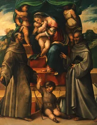 ジローラモ・マルケージ・ダ・コティニョーラ（1471-ca 1540）による、聖母子と子供と聖人