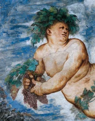 秋の寓意」ベルナルド・クレシオの依頼によるジロラモ・ロマーノ（1484年頃～1559年以降）のフレスコ画の詳細です。