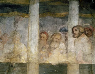 イタリア、ブレノのサンタントニオ教会、ロマニノ・ジローラモ（約1484-1566）によるフレスコ画の詳細
