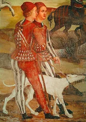 2ページと彼らの犬、狩猟シーンの詳細、c.1520-30