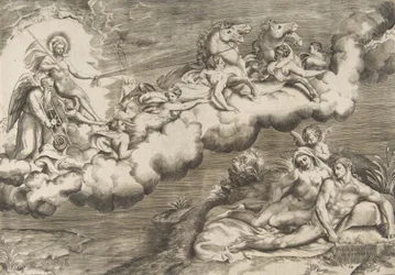 昇る太陽のアレゴリー、シュラウドを身に着け、父なる時を伴う裸の男...、1531-76.