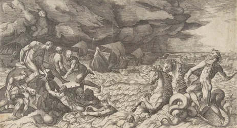 1531-76年、アイネイアスの艦隊に対して提起されたテンペストアイオロスを落ち着かせるネプチューン。