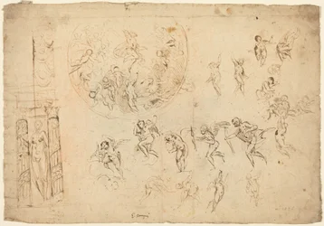 昇天とその他の習作（紙、ペン、茶インク）