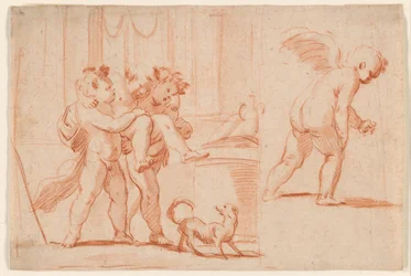 3 番目の Putto を運ぶ 2 つの Putti。 後方からのもう一つのプット
