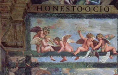 素朴な宴会、Sala di Amore e Psicheからのputti作曲の詳細、78428からの1528フレスコの詳細